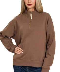 Zenana Fleece Half Zip Sweatshirt