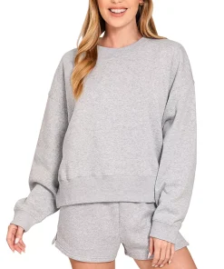 Zenana Fleece Round Neck Sweatshirt and Shorts Set