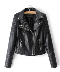 Alternative view of ¡Novedad de 2019! Chaqueta lisa de piel sintética para mujer, chaqueta de motociclista de manga larga para otoño e invierno, abrigo negro y rosa