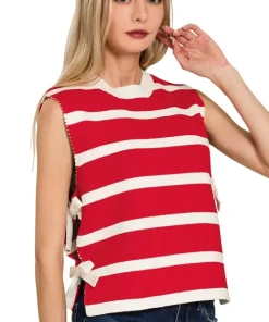 Alternative view of Zenana Side Tie Stripe Sweater Vest