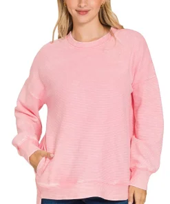 Alternative view of Zenana Full Size Acid Washed Double Ribbed Hi-low Sweatshirt Plus Size